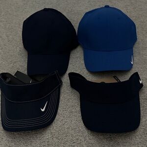 Collection of New Nike Navy and Royal Blue Caps and Navy Visors